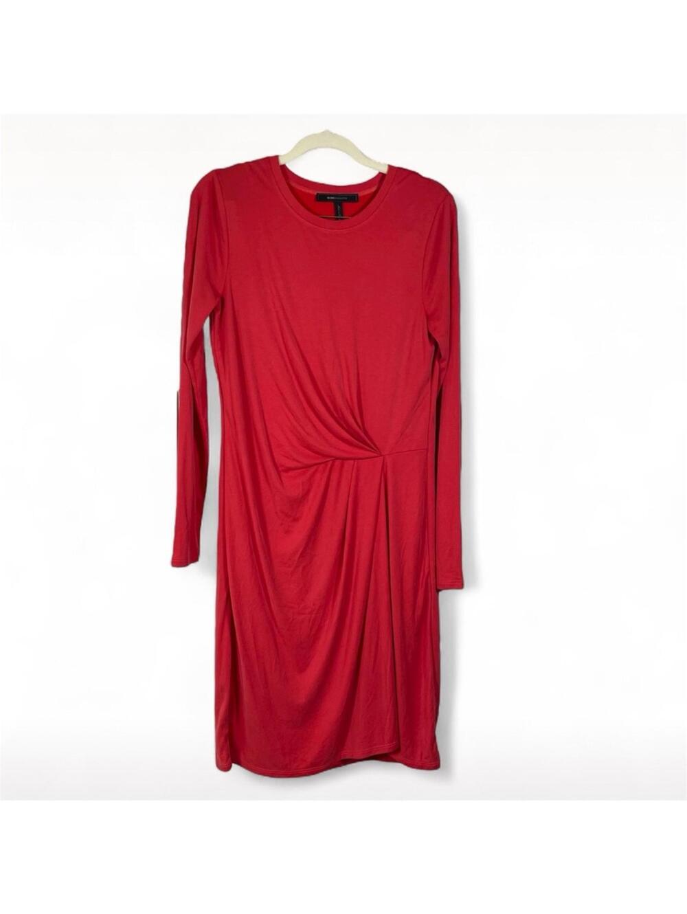 BCBGMAXAZRIA Red Ruched Twist Front Long Sleeve Dress - Size Small